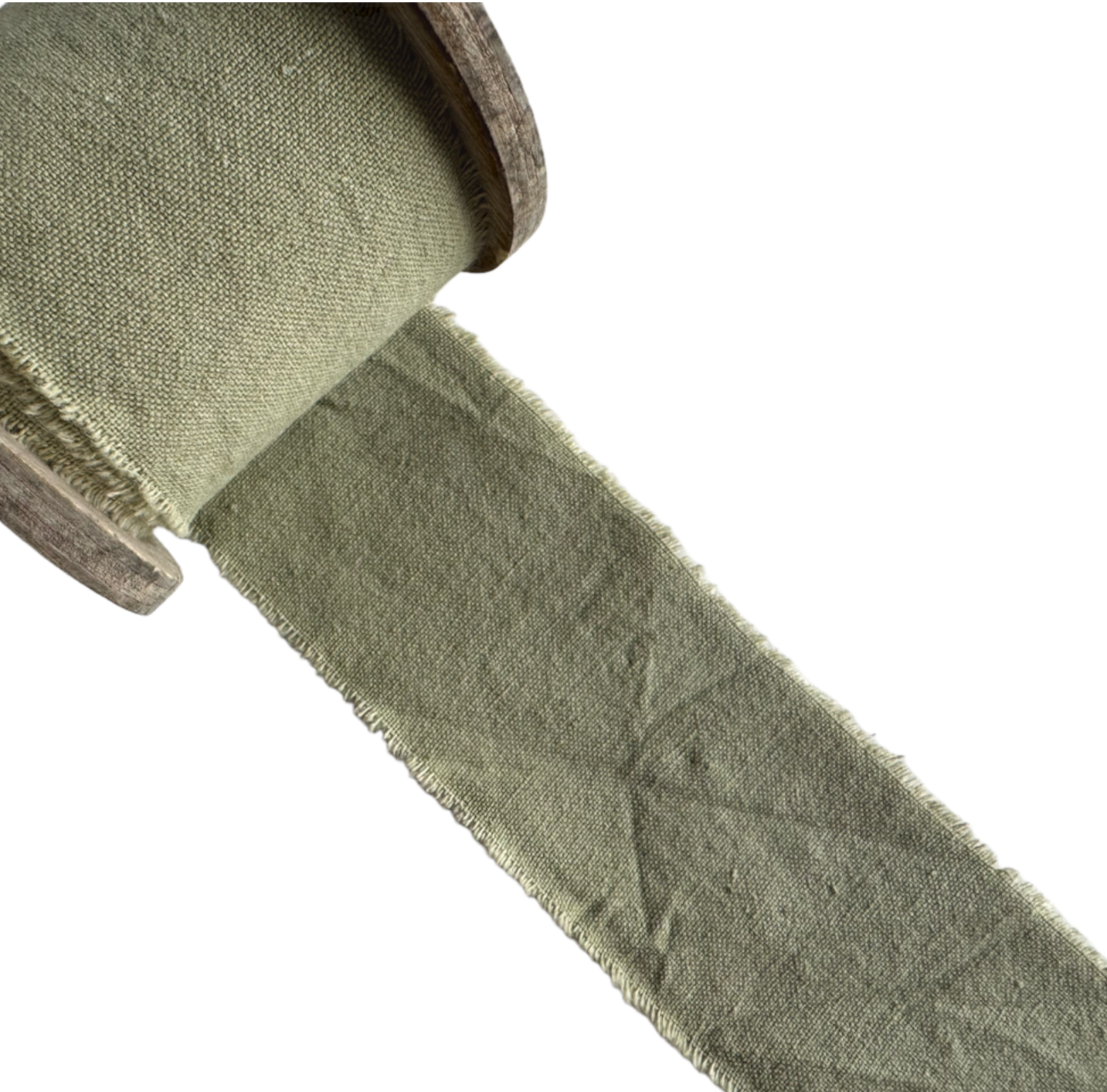 Cotton Ribbon with Ripped Edges on Wooden Roll, 3 meters