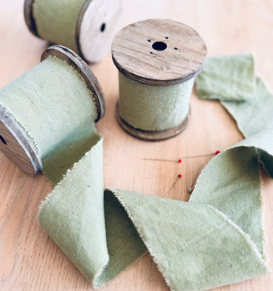 Cotton Ribbon with Ripped Edges on Wooden Roll, 3 meters