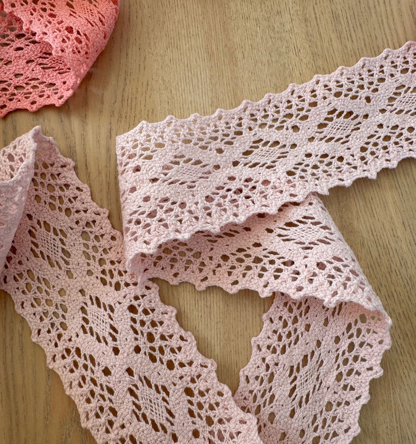 Pastel Pink Cotton Lace Ribbon 60mm – Sold by the Meter
