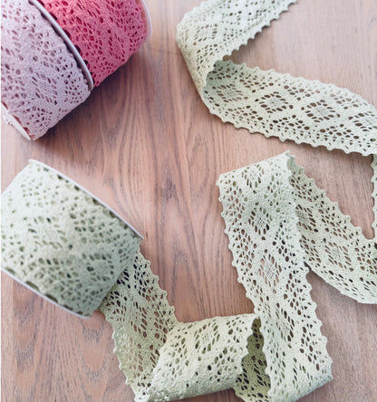 Pastel Light Green Cotton Lace Ribbon 60mm – Sold by the Meter