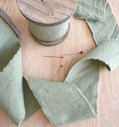 Cotton Ribbon with Ripped Edges on Wooden Roll, 3 meters