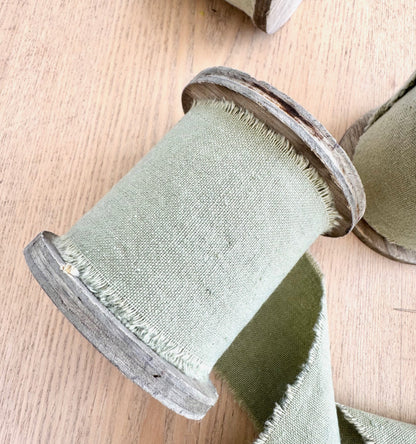 Cotton Ribbon with Ripped Edges on Wooden Roll, 3 meters