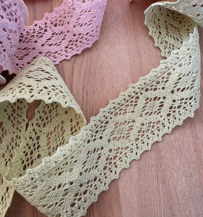 Pastel Light Green Cotton Lace Ribbon 60mm – Sold by the Meter