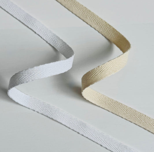 Cotton twill Ribbon 10mm/0.39 in – White & Natural | Eco-Friendly Gift Wrapping & Crafts