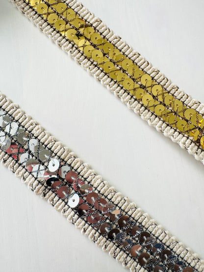 Sequin Decorative Trim Ribbon 25 mm – Gold & Silver Embellishment for Sewing, Crafts & DIY Projects