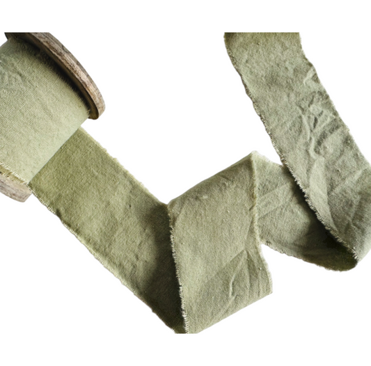 Cotton Ribbon with Ripped Edges on Wooden Roll, 3 meters