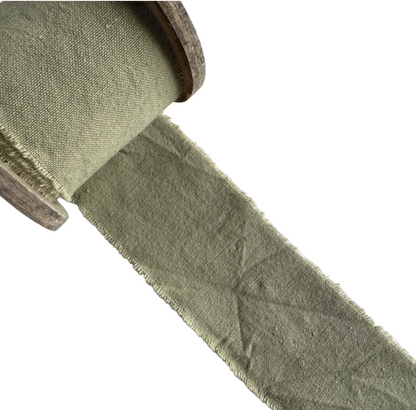 Cotton Ribbon with Ripped Edges on Wooden Roll, 3 meters