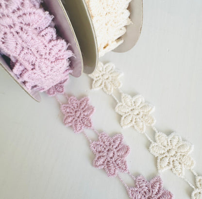 Floral Lace Ribbon 22mm Wide | Flower Trim for Sewing & Crafts