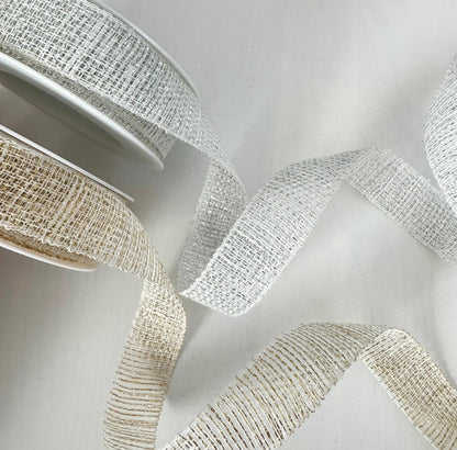 Linen Glitter Decorative Ribbon – 91% Linen, 9% Polyester