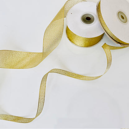 Decorative shiny gold ribbon, 10 mm and 38 mm wide