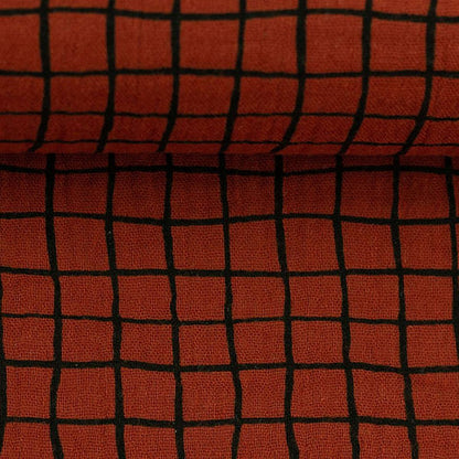 Cotton Muslin Rust Red Checkered – Double Gauze, 135 cm wide