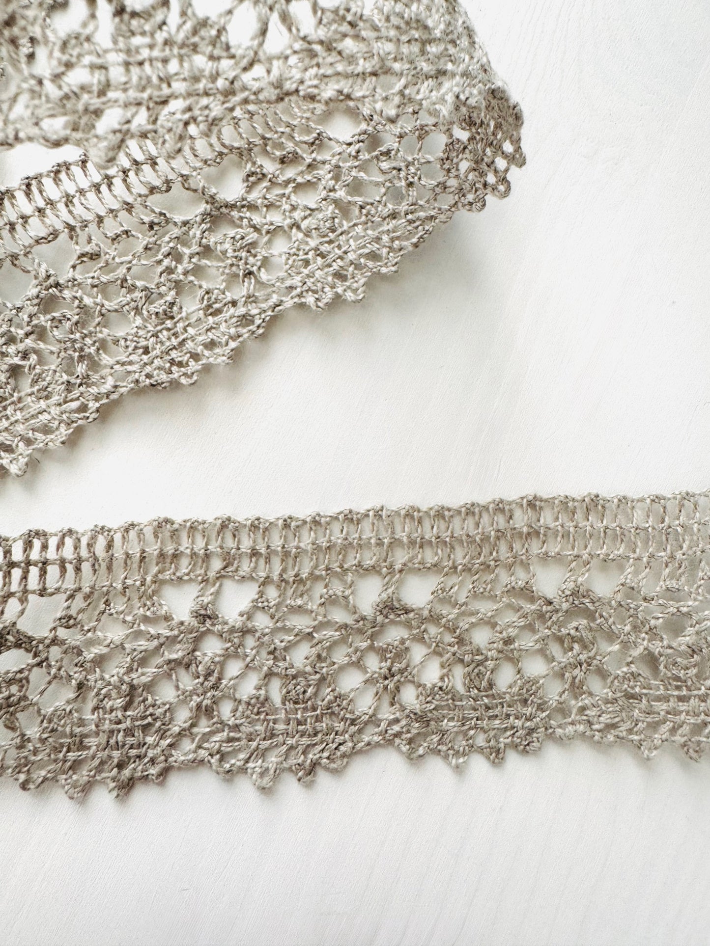Natural Linen Lace Ribbon – Vintage Crochet Trim 36 mm