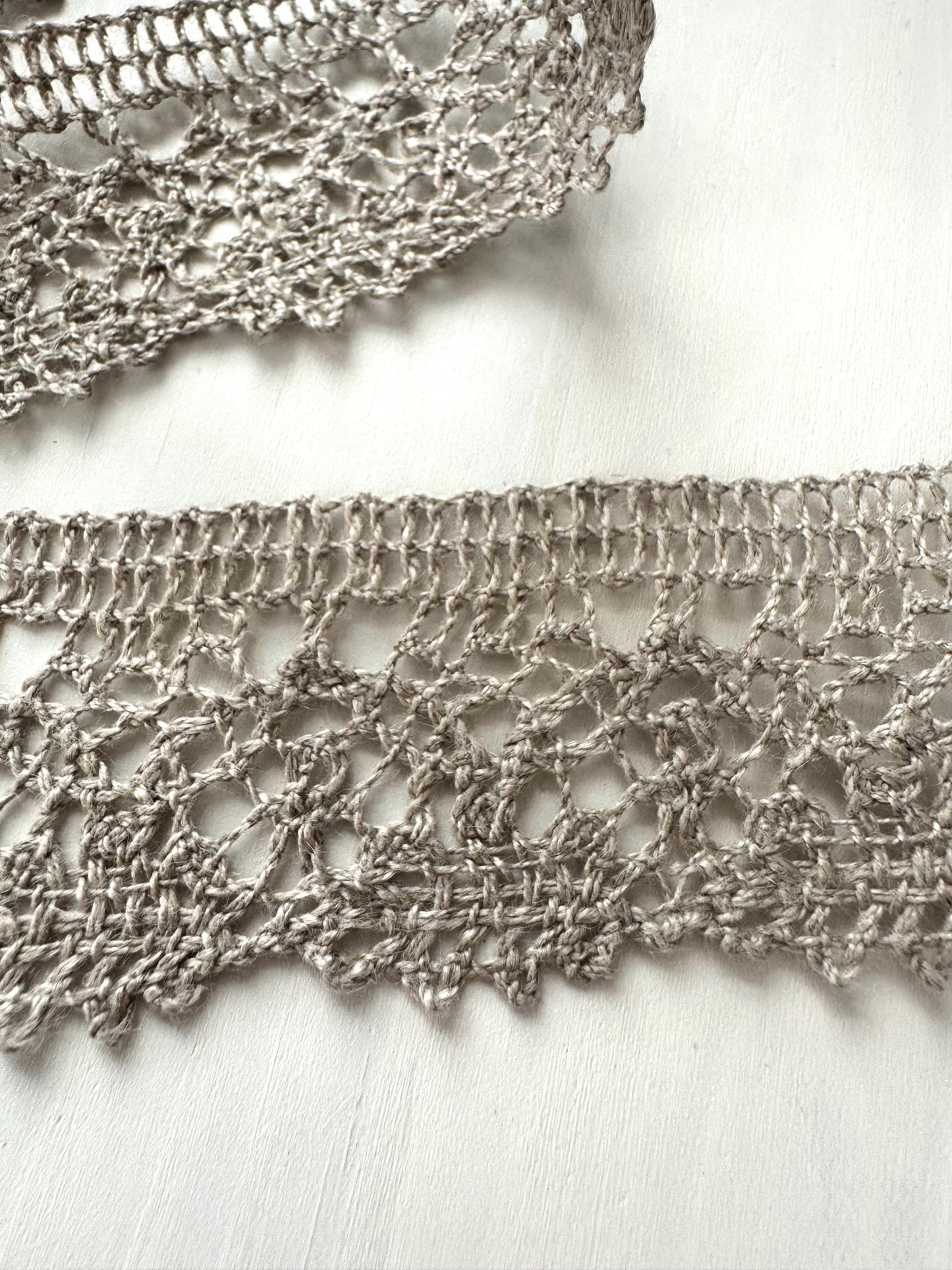Natural Linen Lace Ribbon – Vintage Crochet Trim 36 mm