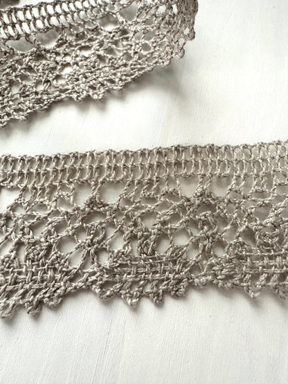 Natural Linen Lace Ribbon – Vintage Crochet Trim 36 mm