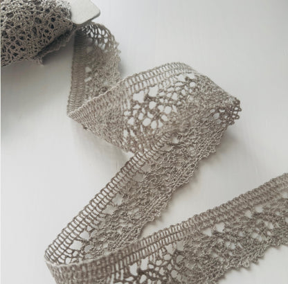 Natural Linen Lace Ribbon – Vintage Crochet Trim 36 mm