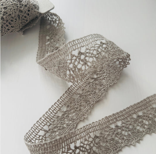 Natural Linen Lace Ribbon – Vintage Crochet Trim 36 mm