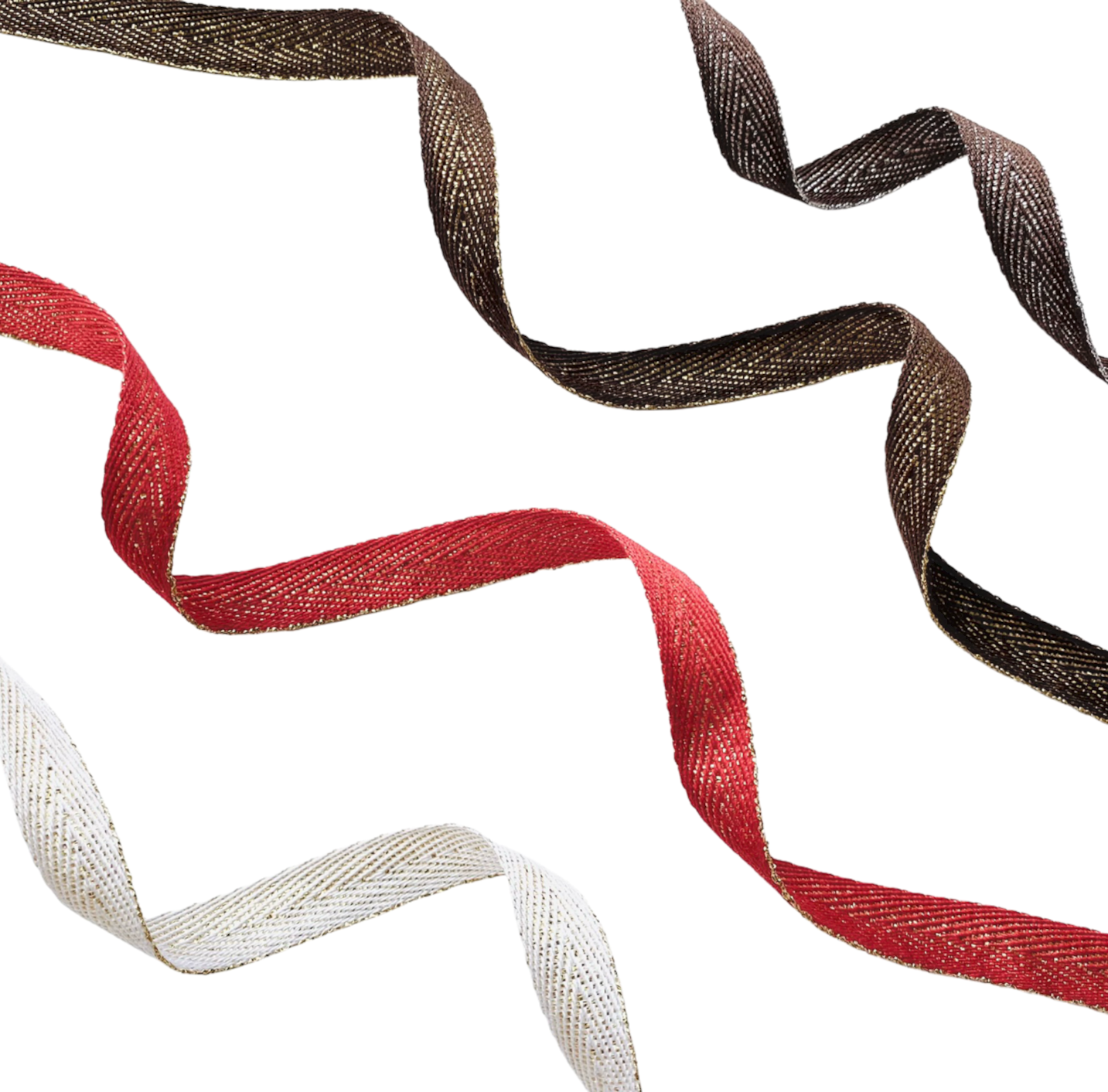 Decorative ribbons in various colors with shiny thread, 10 mm/0.39 in