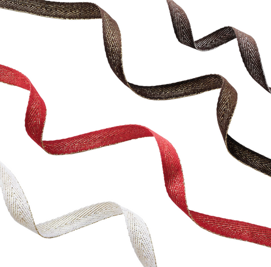 Decorative ribbons in various colors with shiny thread, 10 mm/0.39 in