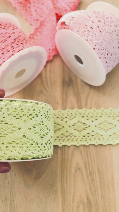 Coral Pink Cotton Lace Ribbon 60mm – Sold by the Meter